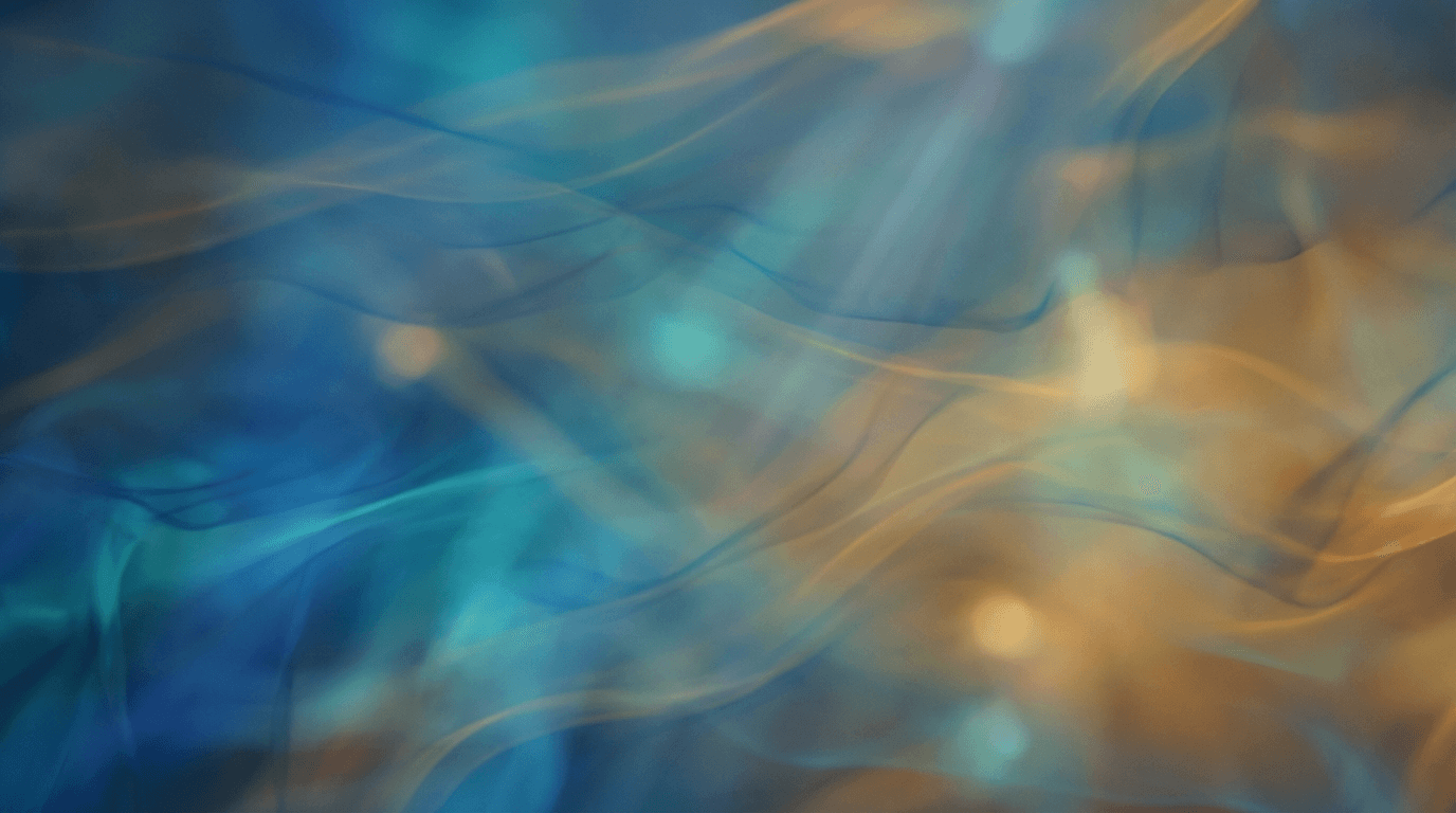Ethereal abstract light streams and color gradients drifting from cool blue to warm golden tones.